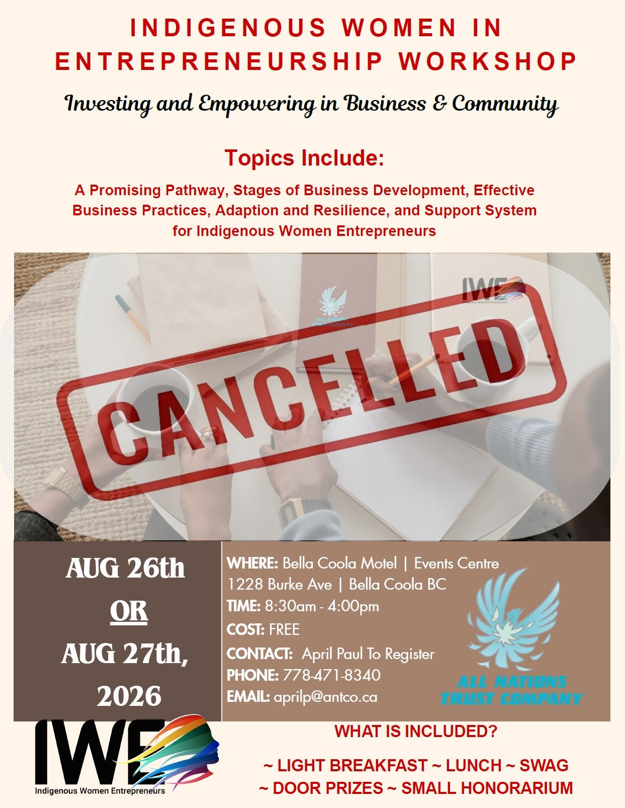 IWE Workshop Cancelled - Bella Coola IWE Workshop Cancelled - Bella Coola